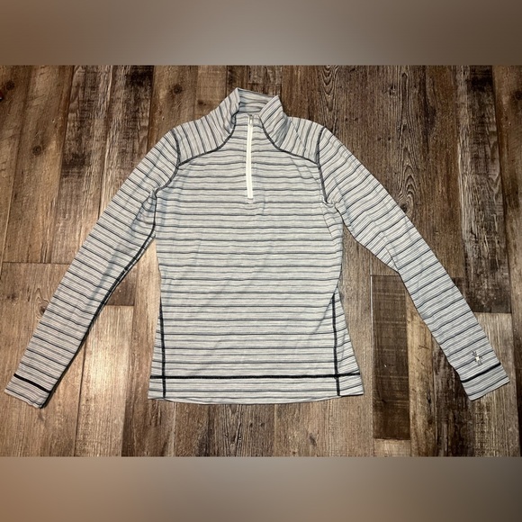 Smartwool Women's Merino Wool Quarter Zip in Gray Striped Size Small - Picture 2 of 7
